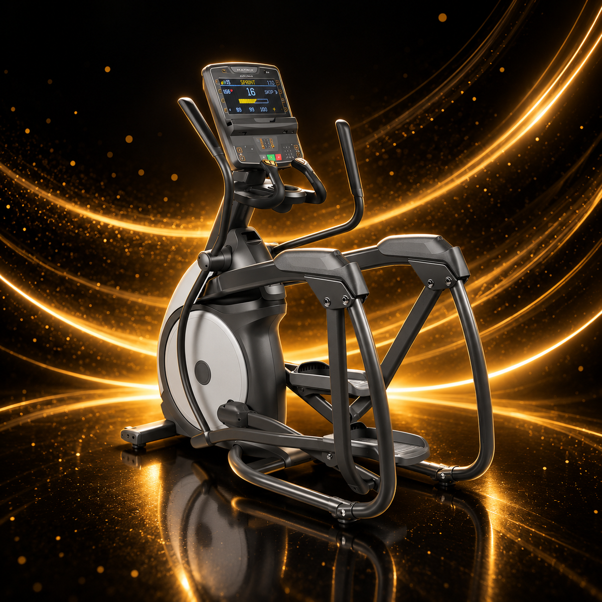 Matrix Performance Elliptical Premium LED — présentation sur fond noir et or