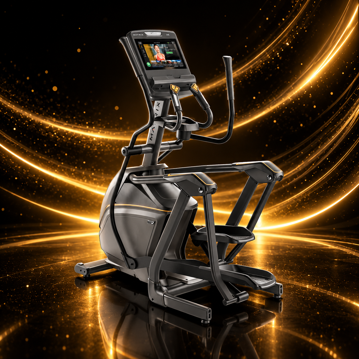 Matrix Fitness – Elliptique Lifestyle Touch Professionnel — présentation sur fond noir et or