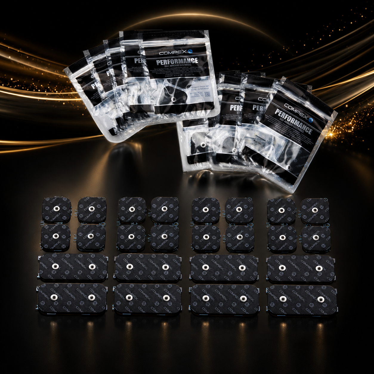 Compex Pack Électrodes 30 pièces — Carrées & Rectangulaires Snap