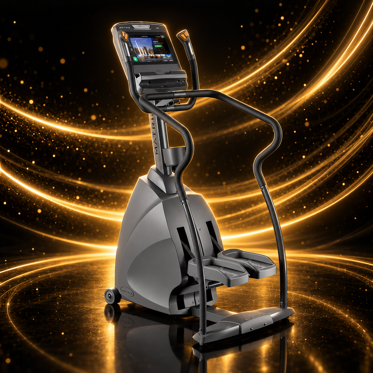 Matrix Fitness – Stepper Endurance Touch Professionnel — présentation sur fond noir et or