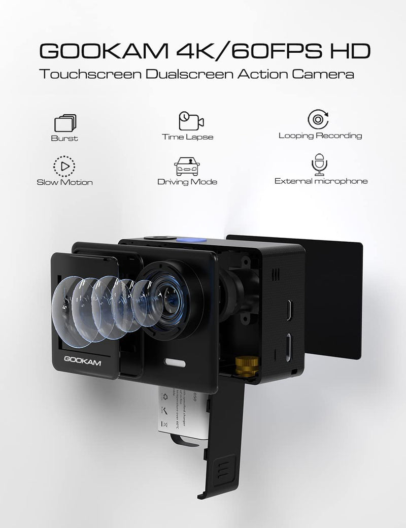 Gookam®️ - Caméra d' Action Camera GO2 4K avec microphone