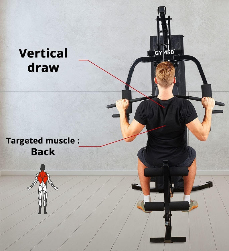 Care - Gym 50 - Presse de Musculation - Station de Développement Musculaire Multifonction - Travail des Muscles Pectoraux, Dorsaux, Bras, Cuisses.