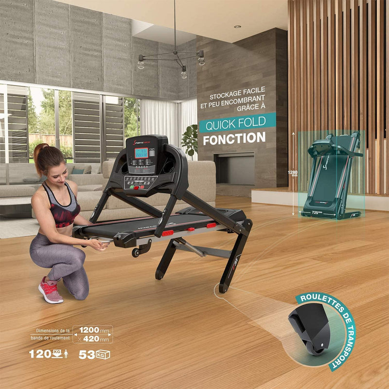 Sportstech Remise de précommande Tapis de Course Pliable et Compact F31- Marque Allemande de qualité - Vidéo Events et APP multijoueur Via écran LCD, Compatible Smartphone 4PS 16km/h