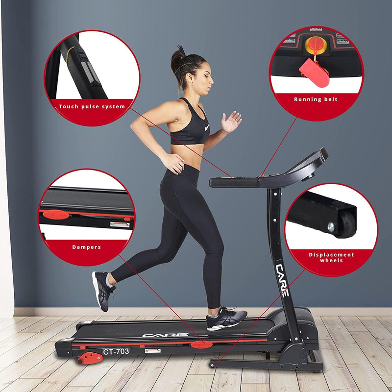 CARE FITNESS - Tapis de Course Motorisé 703-2 - Marche et Footing à Domicile - Inclinaison Manuelle - Tapis de Course Pliable - Care CT-703-2 - LUXING SPORT