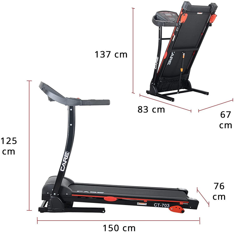 CARE FITNESS - Tapis de Course Motorisé 703-2 - Marche et Footing à Domicile - Inclinaison Manuelle - Tapis de Course Pliable - Care CT-703-2 - LUXING SPORT