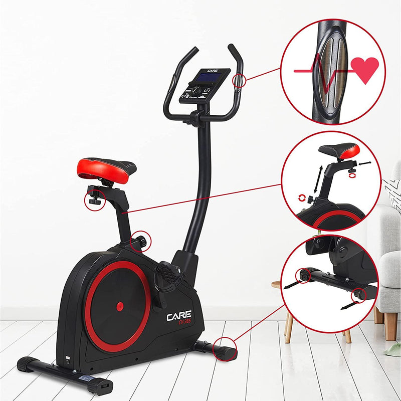 CARE FITNESS - Vélo d’Appartement CV-385-24 Niveaux de Difficulté - 24 Programmes - Compteur LCD Rétro-éclairé - Cardiofréquencemètres - Compatible avec l'application Kinomap - Port USB - LUXING SPORT