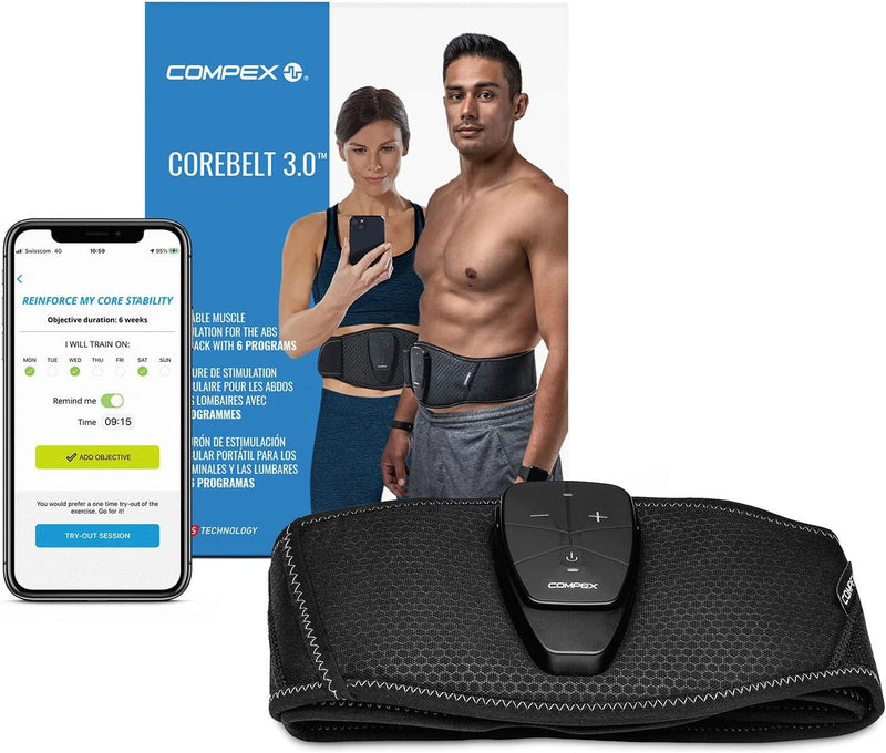Compex Corebelt 3.0 - ceinture d'électrostimulation pour les abdos et les lombaires avec 6 programmes - LUXING SPORT