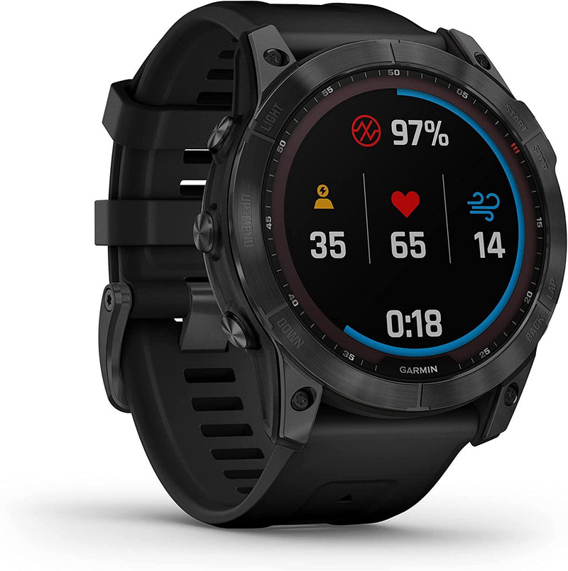 Garmin - fenix 7X, Solar - Montres GPS multisports connectée haute performance - Gray avec bracelet noir – Boitier 51 mm - LUXING SPORT
