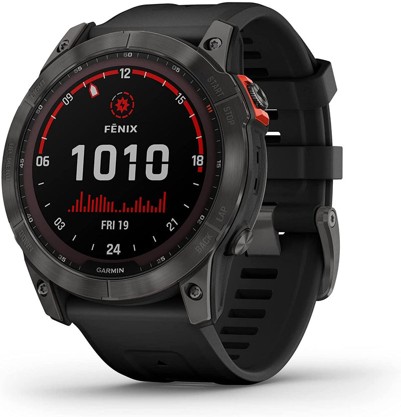 Garmin - fenix 7X, Solar - Montres GPS multisports connectée haute performance - Gray avec bracelet noir – Boitier 51 mm - LUXING SPORT