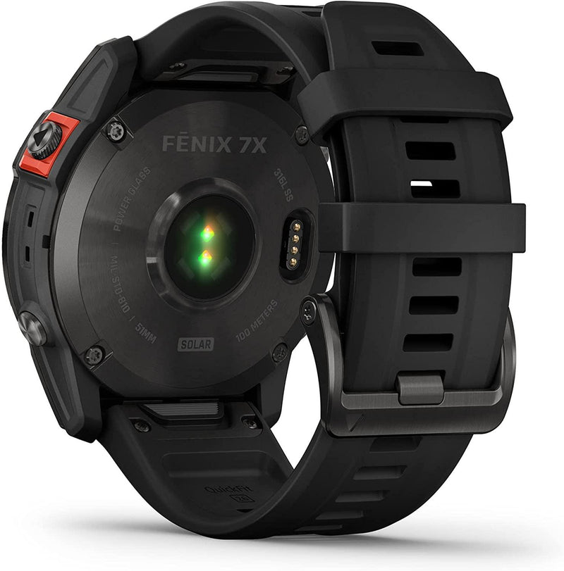 Garmin - fenix 7X, Solar - Montres GPS multisports connectée haute performance - Gray avec bracelet noir – Boitier 51 mm - LUXING SPORT