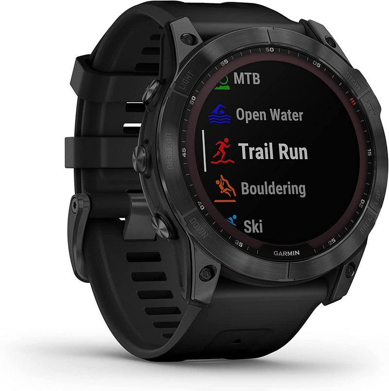 Garmin - fenix 7X, Solar - Montres GPS multisports connectée haute performance - Gray avec bracelet noir – Boitier 51 mm - LUXING SPORT