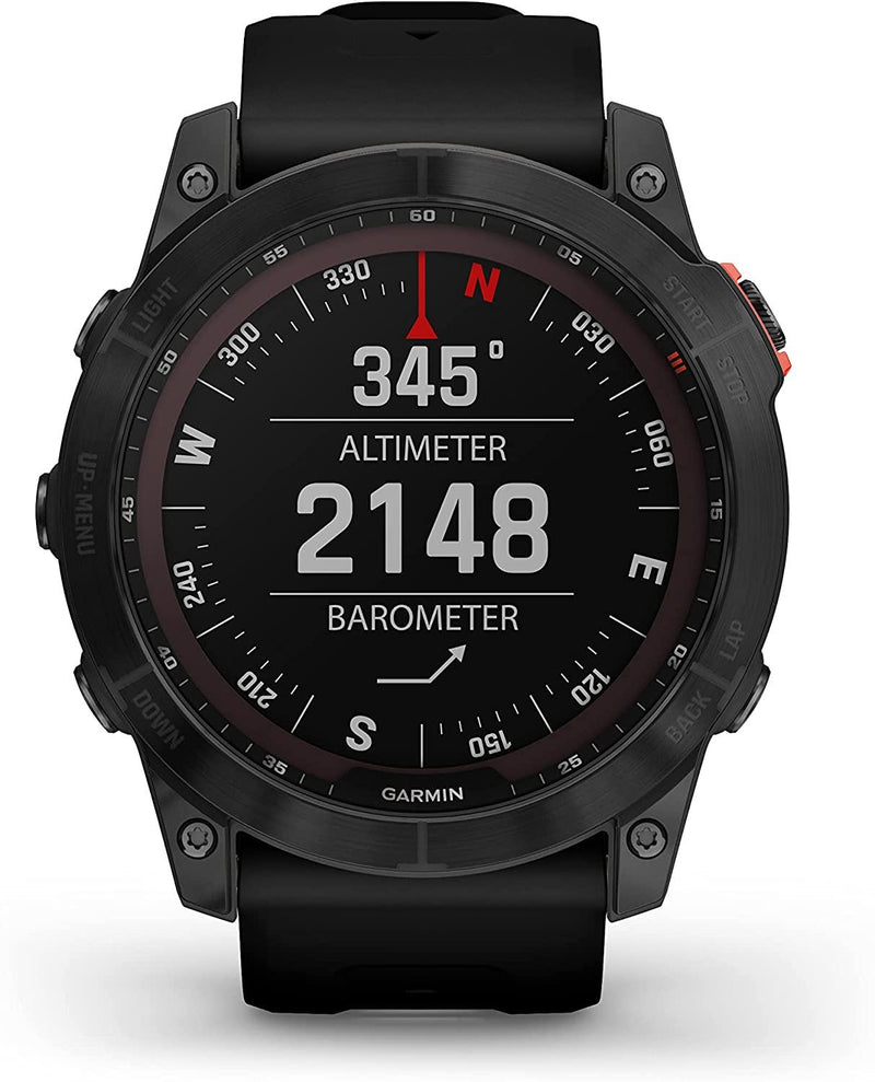 Garmin - fenix 7X, Solar - Montres GPS multisports connectée haute performance - Gray avec bracelet noir – Boitier 51 mm - LUXING SPORT
