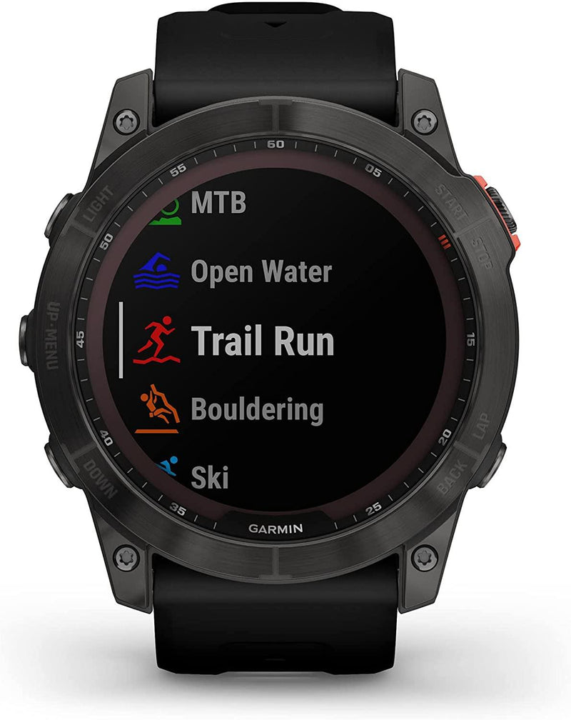 Garmin - fenix 7X, Solar - Montres GPS multisports connectée haute performance - Gray avec bracelet noir – Boitier 51 mm - LUXING SPORT