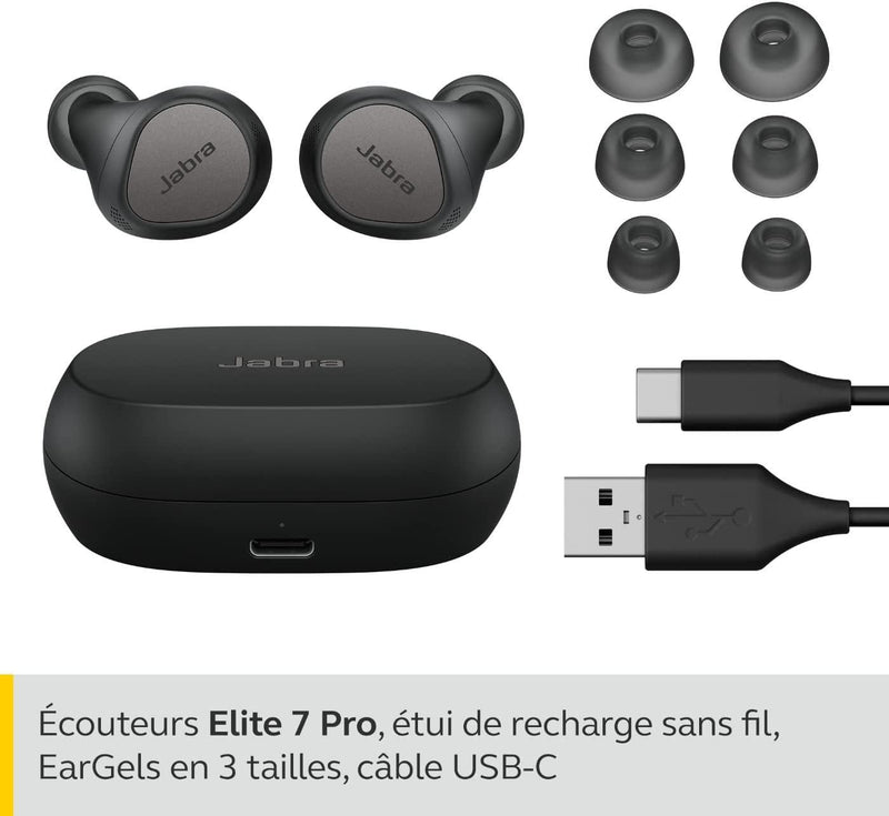Jabra Elite 7 Pro Écouteurs Bluetooth intra auriculaires - Écouteurs à réduction de bruit active réglable True Wireless - Design compact - Jabra MultiSensor Voice pour des appels clairs - Noir titane - LUXING SPORT