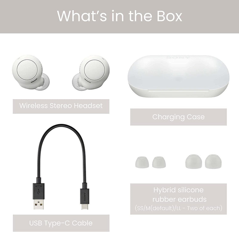 Sony WF-C500 - Ecouteur bluetooth sans fil - Jusqu'à 20h d'autonomie avec le boîtier de charge - Compatible assistants vocaux - Micro intégré appels mains libres - Connexion Bluetooth stable - Blanc - LUXING SPORT