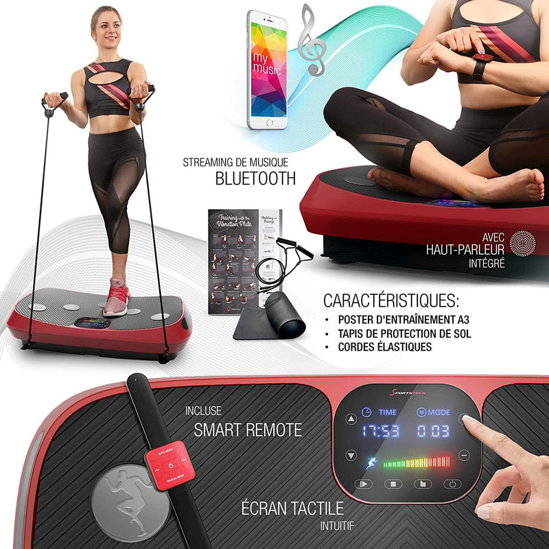 Sportstech VP400 Plateforme Vibrante Oscillante Professionnelle Fitness avec Technologie de Vibration 4D, fréquence jusqu'à 40Hz avec Design courbé, 2 puissants Moteurs + télécommande + écran Tactile - LUXING SPORT
