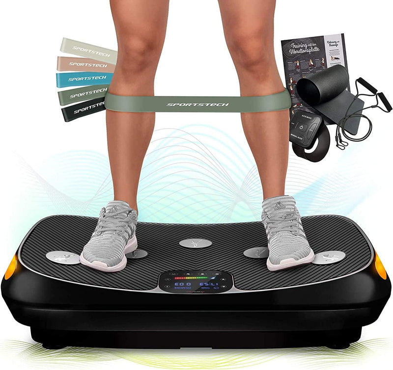 Sportstech VP400 Plateforme Vibrante Oscillante Professionnelle Fitness avec Technologie de Vibration 4D, fréquence jusqu'à 40Hz avec Design courbé, 2 puissants Moteurs + télécommande + écran Tactile - LUXING SPORT