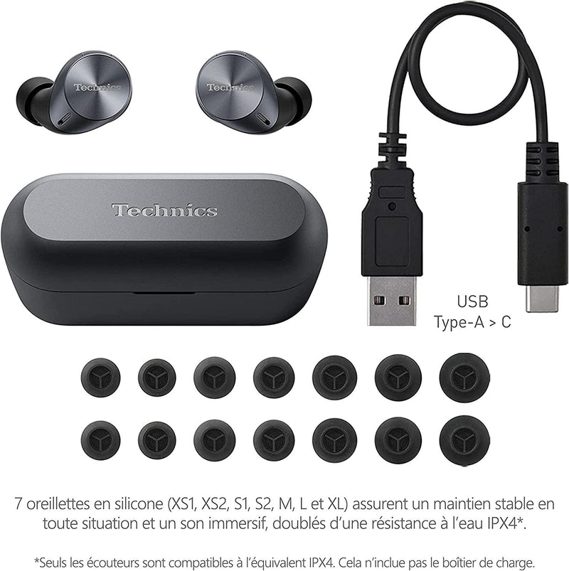 Technics EAH-AZ60 I Ecouteurs Bluetooth Sans Fil (HP 8mm, Réduction de Bruit, Son Hi-Res, Appels Haute Qualité, 8 Mic., BT 5.2 Multipoint, Autonom. 24h, Charge rapide, IPX4) Noir - Version Française - LUXING SPORT